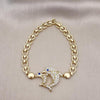 Pulsera Elegante 03.283.0350.07 Oro Laminado, Diseño de Delfin y Corazon, Diseño de Delfin, con Micro Pave Blanca y Zafiro Azul, Pulido, Dorado