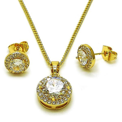 Juego de Arete y Dije de Adulto 10.210.0184 Oro Laminado, Diseño de Cluster, con Zirconia Cubica Blanca y Micro PaveBlanca, Pulido, Dorado