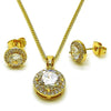 Juego de Arete y Dije de Adulto 10.210.0184 Oro Laminado, Diseño de Cluster, con Zirconia Cubica Blanca y Micro PaveBlanca, Pulido, Dorado
