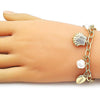 Pulsera de Dije 03.213.0373.07 Oro Laminado, Diseño de Concha y Estrella, Diseño de Concha, con Perla Marfil, Pulido, Dorado