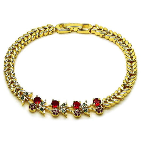 Pulsera Elegante 03.283.0483.07 Oro Laminado, Diseño de Cereza, con Zirconia Cubica Rubi y Verde, Pulido, Dorado