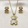 Juego de Arete y Dije de Adulto 10.156.0541 Oro Laminado, Diseño de Osito y Corazon, Diseño de Osito, con Micro Pave Blanca, Pulido, Dorado