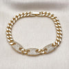 Pulsera Elegante 03.283.0470.08 Oro Laminado, Diseño de Puff Mariner y Miami Cubana, Diseño de Puff Mariner, con Zirconia Cubica Blanca, Pulido, Dorado