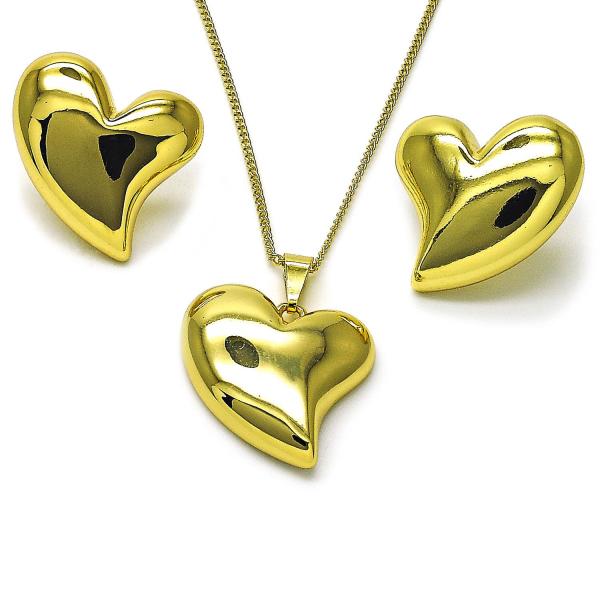 Juego de Arete y Dije de Adulto 10.341.0012 Oro Laminado, Diseño de Corazon, Pulido, Dorado