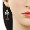 Arete Largo 02.196.0251 Oro Laminado, Diseño de Arco y Gota, Diseño de Arco, con Zirconia Cubica Multicolor y Blanca, Pulido, Dorado