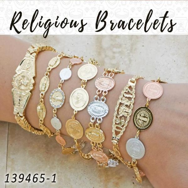 Kit Surtido de 15 Pulseras Religiosas de Oro Laminado al por mayor — SKU 139465