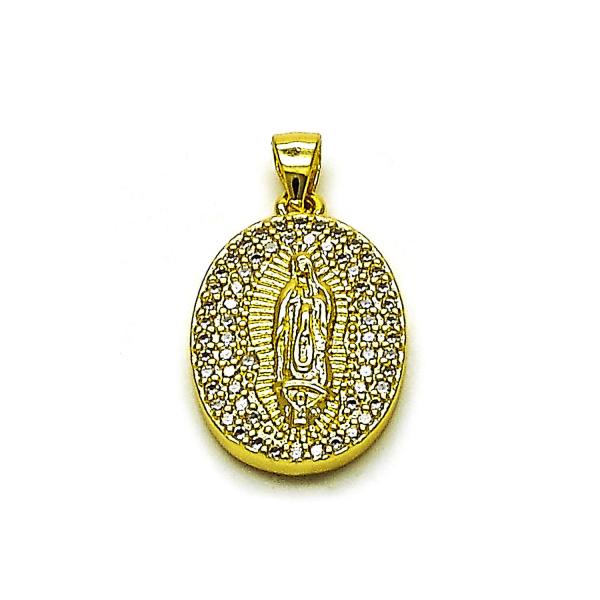 Dije Religioso 05.156.0209 Oro Laminado, Diseño de Guadalupe, con Zirconia Cubica Blanca, Pulido, Dorado