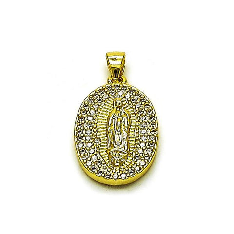 Dije Religioso 05.156.0209 Oro Laminado, Diseño de Guadalupe, con Zirconia Cubica Blanca, Pulido, Dorado