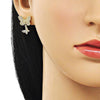 Arete Dormilona 02.283.0207 Oro Laminado, Diseño de Mariposa, con Micro Pave Blanca, Pulido, Dorado