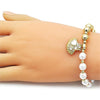 Pulsera Elegante 03.341.2294.07 Oro Laminado, Diseño de Bead Expandible y Concha, Diseño de Bead Expandible, con Perla Marfil y Zirconia CubicaBlanca, Esmaltado Blanco, Dorado