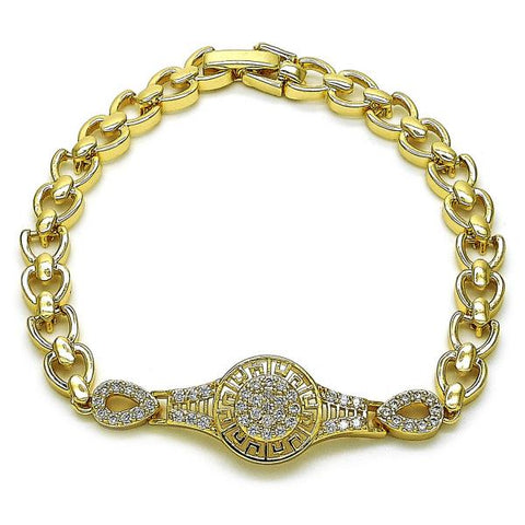 Pulsera Elegante 03.283.0400.07 Oro Laminado, Diseño de Llave Griega y Gota, Diseño de Llave Griega, con Zirconia Cubica Blanca, Pulido, Dorado