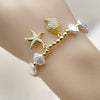 Pulsera Elegante 03.341.0259.07 Oro Laminado, Diseño de Estrella y Caracol, Diseño de Estrella, con Perla Marfil y Micro PaveBlanca, Pulido, Dorado