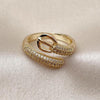Anillo Multi Piedra 01.266.0070 Oro Laminado, Diseño de Hebillas de Cinturon, con Micro Pave Blanca, Pulido, Dorado