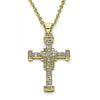 Dije Religioso 05.102.0042 Oro Laminado, Diseño de Cruz, con Micro Pave Blanca, Pulido, Dorado