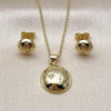 Juego de Arete y Dije de Adulto 10.156.0511 Oro Laminado, Diseño de Sol y Rolo, Diseño de Sol, con Zirconia Cubica Blanca, Pulido, Dorado