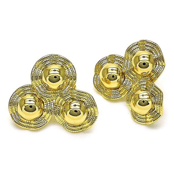 Arete Dormilona 02.213.0673 Oro Laminado, Diseño de Sol y Flor, Diseño de Sol, Diamantado, Dorado