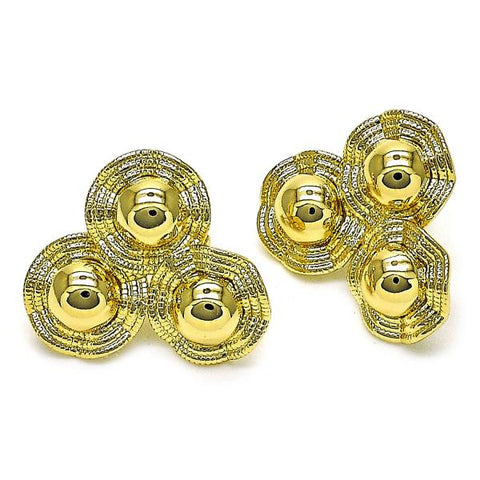 Arete Dormilona 02.213.0673 Oro Laminado, Diseño de Sol y Flor, Diseño de Sol, Diamantado, Dorado