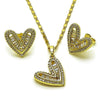 Juego de Arete y Dije de Adulto 10.196.0191.1 Oro Laminado, Diseño de Corazon y Baguette, Diseño de Corazon, con Zirconia Cubica Blanca, Pulido, Dorado