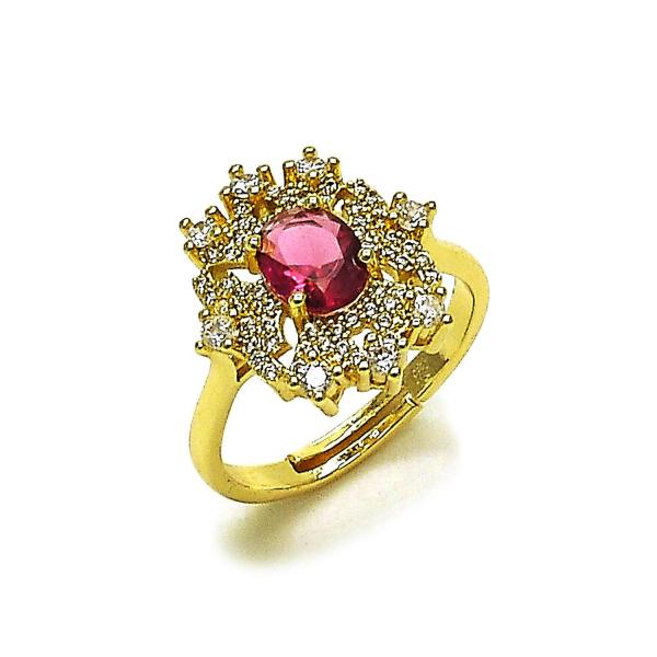 Anillo Multi Piedra 01.196.0035 Oro Laminado, Diseño de Cruz y Cluster, Diseño de Cruz, con Zirconia Cubica Rubi y Blanca, Pulido, Dorado