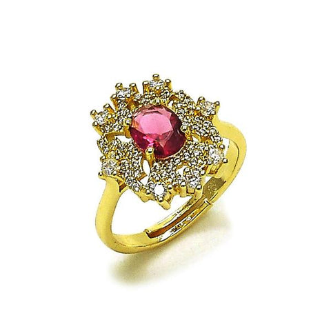 Anillo Multi Piedra 01.196.0035 Oro Laminado, Diseño de Cruz y Cluster, Diseño de Cruz, con Zirconia Cubica Rubi y Blanca, Pulido, Dorado