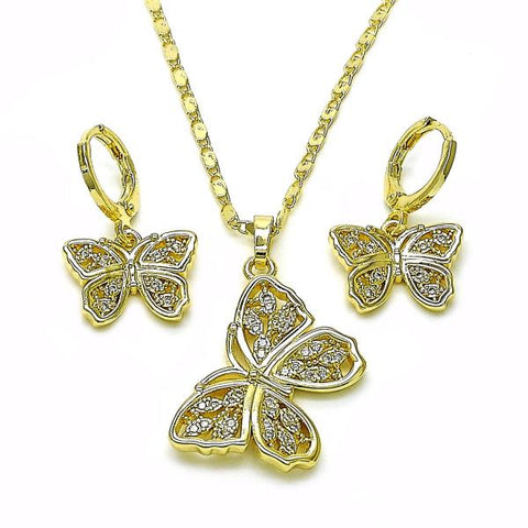 Juego de Arete y Dije de Adulto 10.196.0133 Oro Laminado, Diseño de Mariposa, con Zirconia Cubica Blanca, Pulido, Dorado