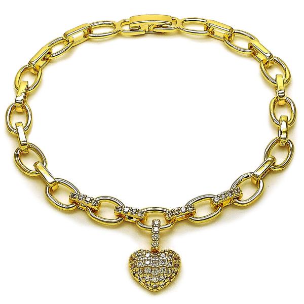 Pulsera Elegante 03.283.0486.08 Oro Laminado, Diseño de Corazon, con Zirconia Cubica Blanca, Pulido, Dorado
