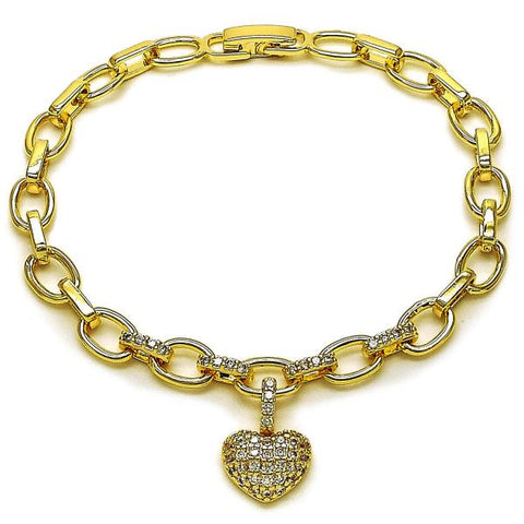 Pulsera Elegante 03.283.0486.08 Oro Laminado, Diseño de Corazon, con Zirconia Cubica Blanca, Pulido, Dorado