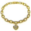 Pulsera Elegante 03.283.0486.08 Oro Laminado, Diseño de Corazon, con Zirconia Cubica Blanca, Pulido, Dorado