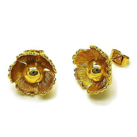 Arete Dormilona 02.282.0055 Oro Laminado, Diseño de Flor, Diamantado, Dorado