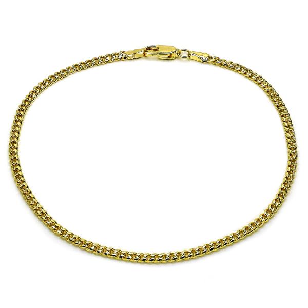Tobillera Básica 04.63.1424.10 Oro Laminado, Diseño de Miami Cubana, Diamantado, Dorado