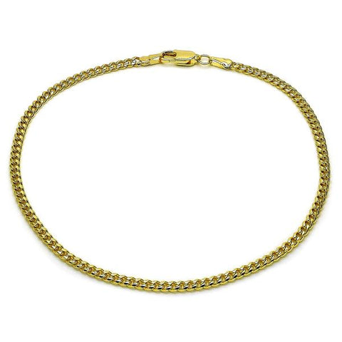 Tobillera Básica 04.63.1424.10 Oro Laminado, Diseño de Miami Cubana, Diamantado, Dorado