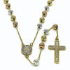 Rosario Mediano 09.253.0085.26 Oro Laminado, Diseño de San Benito y Crucifijo, Diseño de San Benito, con Zirconia Cubica Blanca, Diamantado, Tricolor