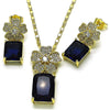 Juego de Arete y Dije de Adulto 10.196.0190.2 Oro Laminado, Diseño de Flor, con Zirconia Cubica Zafiro Azul y Micro PaveBlanca, Pulido, Dorado