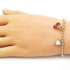 Pulsera de Dije 03.282.0007.07 Oro Laminado, Diseño de Cereza y Corazon, Diseño de Cereza, Esmaltado Rojo, Dorado