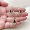 Juego de Arete y Dije de Adulto 10.196.0182 Oro Laminado, Diseño de Corazon, con Zirconia Cubica Negro y Micro PaveBlanca, Pulido, Dorado