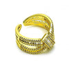 Anillo Multi Piedra 01.341.0099 Oro Laminado, Diseño de Baguette, con Zirconia Cubica Blanca y Micro PaveBlanca, Pulido, Dorado
