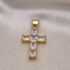 Dije Religioso 05.342.0184.2 Oro Laminado, Diseño de Cruz, con Zirconia Cubica Blanca, Pulido, Dorado