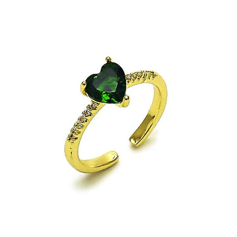 Anillo Multi Piedra 01.196.0031 Oro Laminado, Diseño de Corazon, con Zirconia Cubica Verde y Micro PaveBlanca, Pulido, Dorado