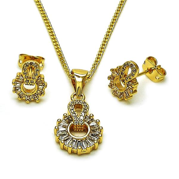 Juego de Arete y Dije de Adulto 10.342.0248 Oro Laminado, Diseño de Baguette, con Zirconia Cubica Blanca y Micro PaveBlanca, Pulido, Dorado
