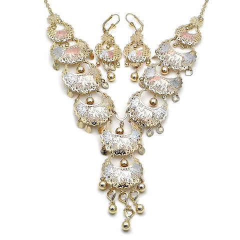 Collar y Arete 06.331.0009 Oro Laminado, Diseño de Elefante y Corazon, Diseño de Elefante, con Cristal Blanca, Diamantado, Tricolor