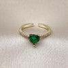 Anillo Multi Piedra 01.196.0031 Oro Laminado, Diseño de Corazon, con Zirconia Cubica Verde y Micro PaveBlanca, Pulido, Dorado