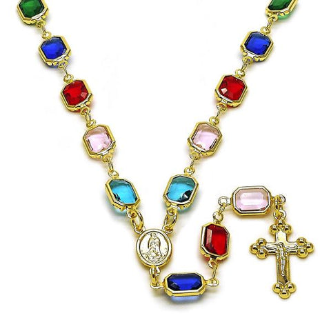 Rosario Mediano 09.326.0008.18 Oro Laminado, Diseño de Guadalupe y Cruz, Diseño de Guadalupe, con Cristal Multicolor, Pulido, Dorado