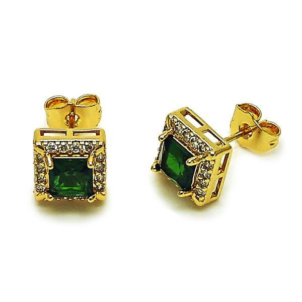 Arete Dormilona 02.344.0167 Oro Laminado, Diseño de Cluster, con Zirconia Cubica Verde y Blanca, Pulido, Dorado