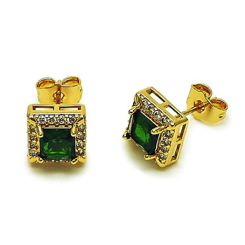 Arete Dormilona 02.344.0167 Oro Laminado, Diseño de Cluster, con Zirconia Cubica Verde y Blanca, Pulido, Dorado