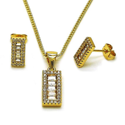Juego de Arete y Dije de Adulto 10.342.0230 Oro Laminado, Diseño de Baguette, con Zirconia Cubica Blanca y Micro PaveBlanca, Pulido, Dorado