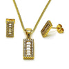 Juego de Arete y Dije de Adulto 10.342.0230 Oro Laminado, Diseño de Baguette, con Zirconia Cubica Blanca y Micro PaveBlanca, Pulido, Dorado