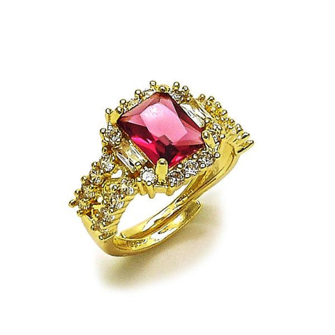 Anillo Multi Piedra 01.196.0037.1 Oro Laminado, Diseño de Cluster y Baguette, Diseño de Cluster, con Zirconia Cubica Rubi y Blanca, Pulido, Dorado