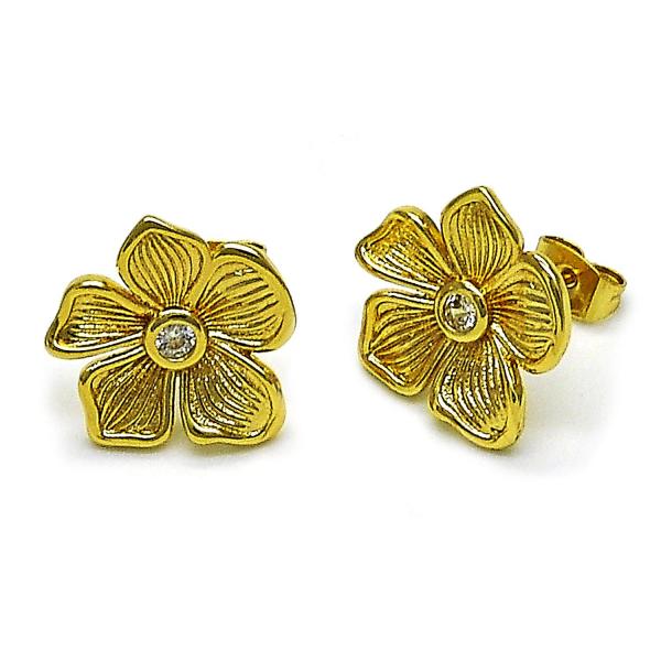 Arete Dormilona 02.282.0033 Oro Laminado, Diseño de Flor, con Zirconia Cubica Blanca, Diamantado, Dorado