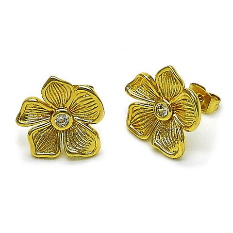 Arete Dormilona 02.282.0033 Oro Laminado, Diseño de Flor, con Zirconia Cubica Blanca, Diamantado, Dorado
