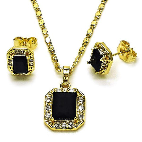 Juego de Arete y Dije de Adulto 10.196.0180 Oro Laminado, Diseño de Cluster, con Zirconia Cubica Negro y Blanca, Pulido, Dorado